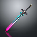 Fantasy Sword with Blue Pink Gradient Blade Black Hilt and Golden Accents
