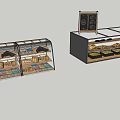 Modern Bakery Display Shelves With Glass Doors And Assorted Bread Pastries 3d model
