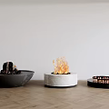 Three Modern Fireplace Designs With Black White Shapes Flames And Wooden Floor