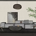 Quiet sofa tea table combination 3d model