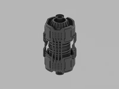 Black Cylindrical Mechanical Part with Intricate Structural Details and Industrial Design Elements 3d model