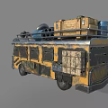Modified Armored Combat Car With Roof Mounted Weapon Fuel Barrels And Cargo Boxes