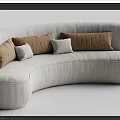 Curved Light Gray Sectional Sofa With Brown And Light Gray Decorative Pillows 3d model