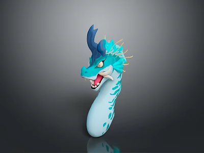 Teal Dragon Character With Blue Horn Yellow Eyes Open Mouth And Spotted Body In Cartoon Style 3d model