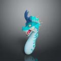 Teal Dragon Character With Blue Horn Yellow Eyes Open Mouth And Spotted Body In Cartoon Style
