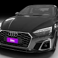 Black Audi Car Front View With Signature Grille Purple License Plate And Headlights