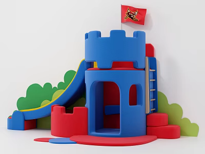 Colorful Castle Playground Equipment with Slide Flag and Steps for Kids 3d model