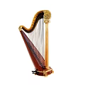 Beautiful Detailed Vintage Wooden Harp Featuring Ornate Golden Decorations And Strings