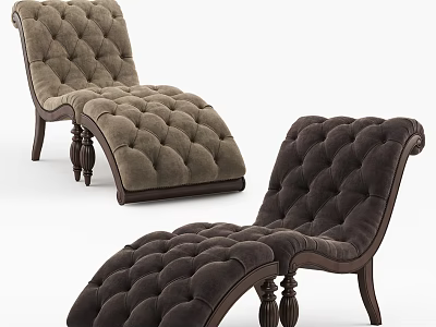 Elegant Tufted Chaise Lounge With Brown Velvet Upholstery And Wooden Legs 3d model