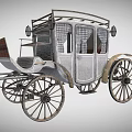 Vintage Horse Carriage With Gray Body Checkered Windows And Metal Roof