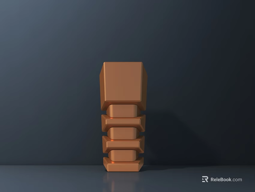 Orange Geometric Sculpture With Stacked Rectangular Blocks And Layered Design Against Dark Background 3d model 