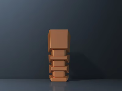 Orange Geometric Sculpture With Stacked Rectangular Blocks And Layered Design Against Dark Background 3d model