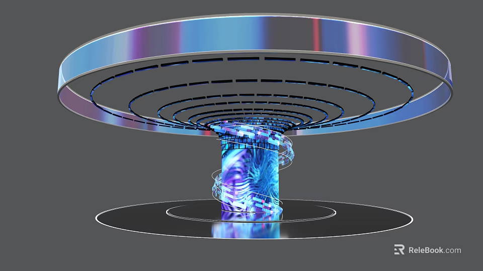 Illuminated Circular Art Installation With Layered Rings And Blue Purple Patterns 3d model 