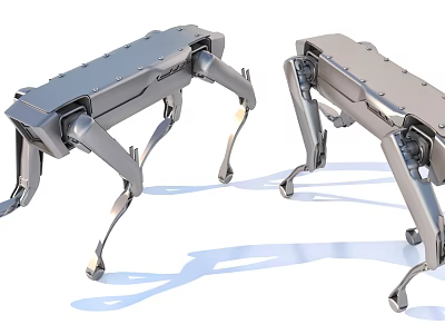 Two Silver Quadruped Robots With Mechanical Legs And Metallic Body 3d model