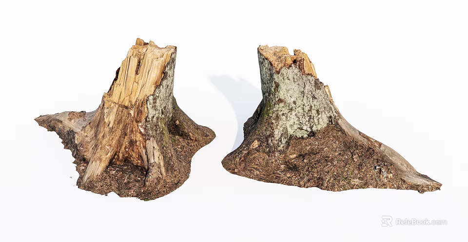 Natural Stone Wood Tree Stumps With Rough Bark And Earthy Texture Details 3d model 