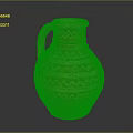 Ancient Earthenware Jug With Red And White Wavy Patterns And Handle 3d model