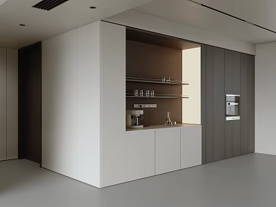 Modern Sideboard Design With White And Dark Wood Finish Open Shelves And Storage 3d model
