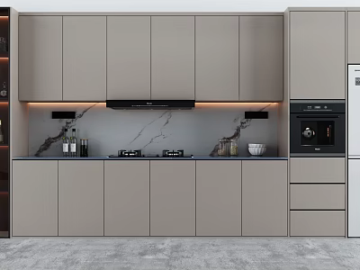 Modern Gray Kitchen Sideboard With Marble Countertop And LED Strip Lighting 3d model