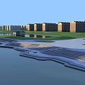 Urban Waterfront Landscape With High Rise Buildings Green Spaces And River