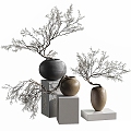 Quiet air-dried branch pottery jar vase ornaments 3d model