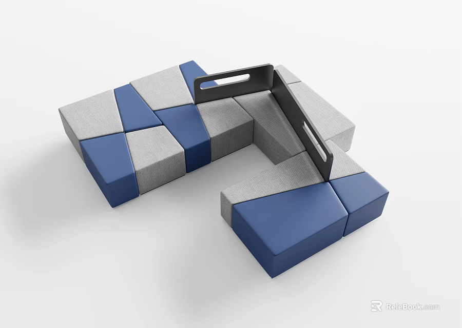 Modular Sectional Sofa Set With Blue Gray Geometric Design For Modern Living Room 3d model 