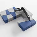 Modular Sectional Sofa Set With Blue Gray Geometric Design For Modern Living Room