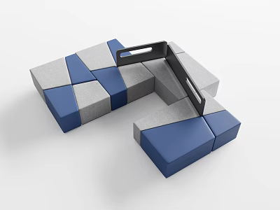 Modular Sectional Sofa Set With Blue Gray Geometric Design For Modern Living Room 3d model