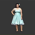 Little Girl in Light Blue Polka Dot Dress with Floral Hair Accessory on Grey Background