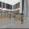 Modern Fabric Curtain Specialty Store With Marble Counter Shelves And Bright Interior