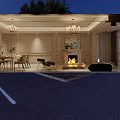 Elegant Cozy Open Living And Dining Room With Luxury Chandelier And Custom Storage Interior Design