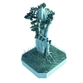 Garden Ornament Potted Plant Featuring Textured Tree Trunk Green Foliage and Grass