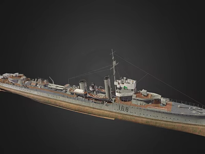 Classic Warship With Hull Number 168 Multiple Funnels And Deck Equipment Design 3d model