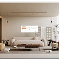 Modern Living Room Interior With Beige Sofa Brown Coffee Table And Yellow Armchair