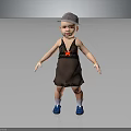 Child Wearing Gray Hat Brown Dress With Lace Red Detail Blue Shoes And White Socks
