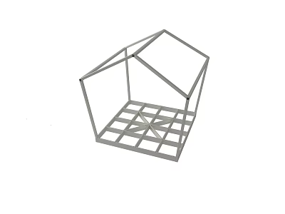 Small House Shaped Metal Frame Structure With Triangle Roof And Grid Base 3d model