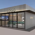 Modern Minimalist Real Estate Sales Office Facade With Large Glass Entrance And Bright Spacious Interior