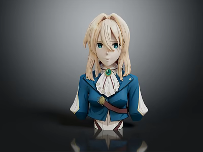 Game and Movie Character With Blonde Hair Green Eyes Blue Outfit And Bust Sculpture 3d model
