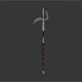 Medieval Polearm Weapon With Intricate Metal Blade And Wooden Shaft Design