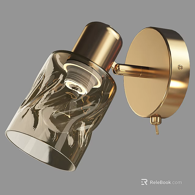 Modern Elegant Wall Lamp With Golden Metal Frame And Textured Glass Shade 3d model 