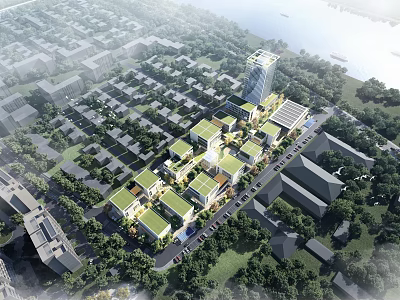 Aerial View of Modern Industrial Factory Complex with Greenery Roads Urban Surroundings and River 3d model