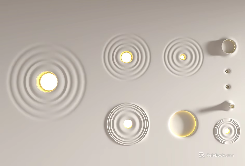 Modern Circular Wall Lamps with Concentric Patterns and Illuminated Effect on White Background 3d model