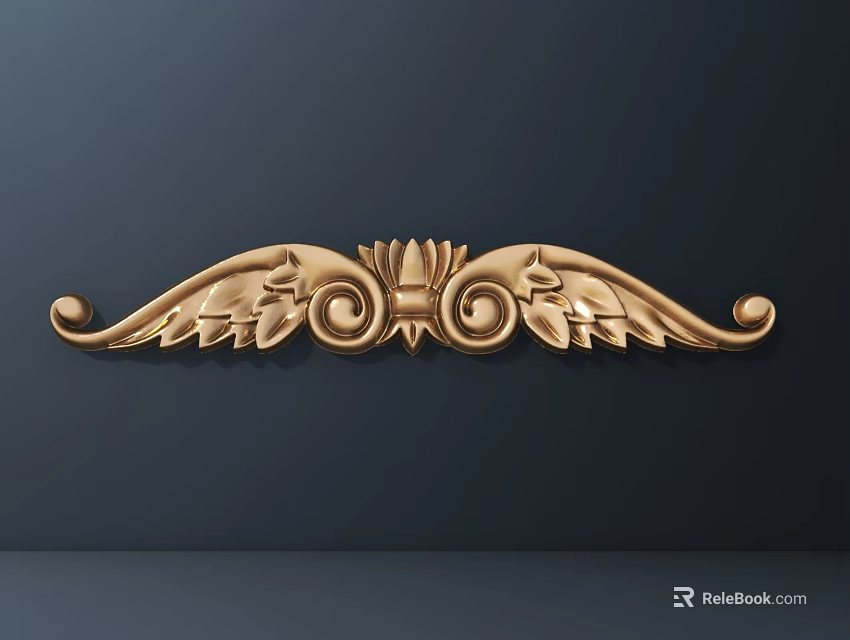 Golden Classical Carving Ornament With Leaf And Scroll Design On Dark Wall 3d model