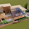 Roof Garden Design With Glass Structure Outdoor Seating And Green Plants