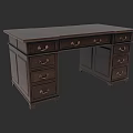 Traditional Dark Wood Office Desk With Multiple Drawers And Cabinet Storage