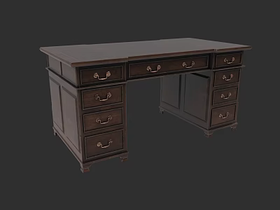 Traditional Dark Wood Office Desk With Multiple Drawers And Cabinet Storage 3d model