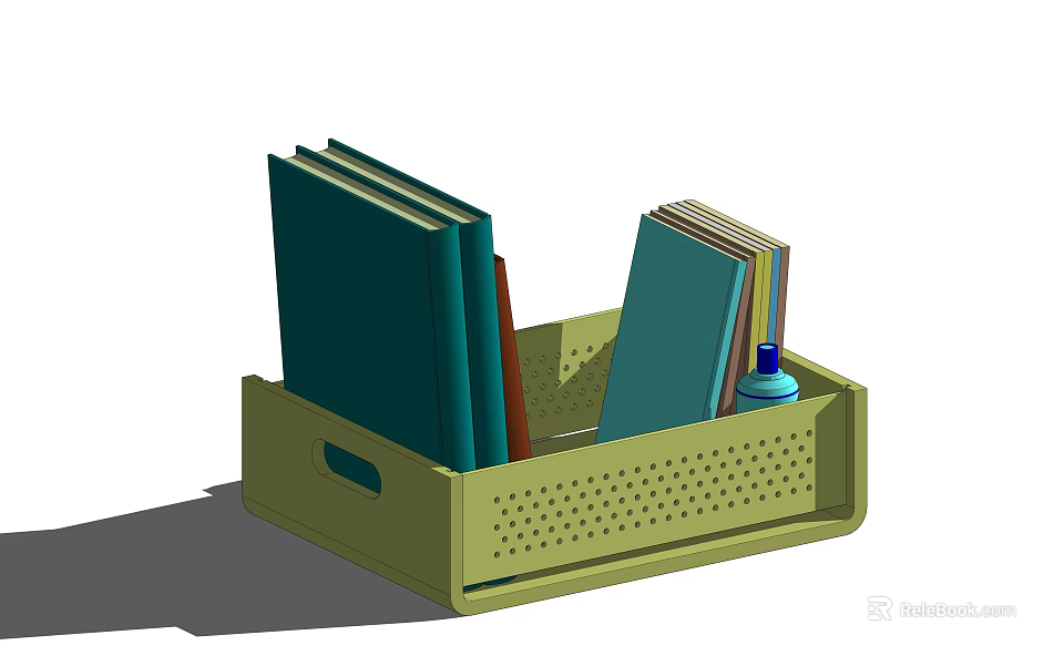 Practical Green Perforated Storage Basket Organizing Books And Small Bottle 3d model 