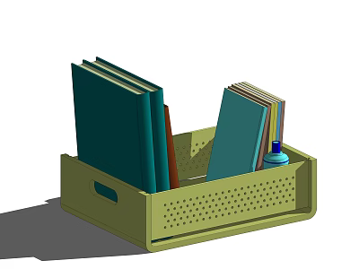 Practical Green Perforated Storage Basket Organizing Books And Small Bottle 3d model