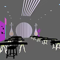 School Music Classroom Interior With Pipa Decor Wooden Tables Benches Bookshelves And Large Windows
