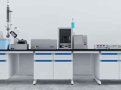 Laboratory Workbench Setup With Scientific Instruments And Storage Cabinets 3d model
