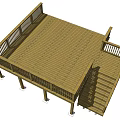 Elevated Wooden Road Platform Structure With Railing And Steps Design 3d model